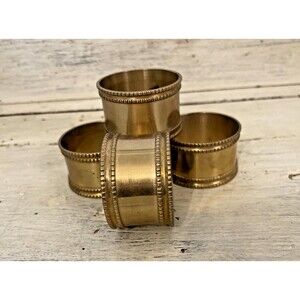 Vintage Set of 4 Brass Table Napkin Holders Rings MCM 1.5" x 1.25" Made In India